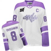 Women's Reebok Washington Capitals 8 Alex Ovechkin White/Purple Thanksgiving Jersey - Authentic