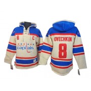 Men's Old Time Hockey Washington Capitals 8 Alex Ovechkin Cream Sawyer Hooded Sweatshirt Jersey - Authentic