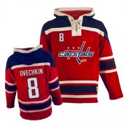 Youth Old Time Hockey Washington Capitals 8 Alex Ovechkin Red Sawyer Hooded Sweatshirt Jersey - Authentic