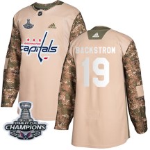 Youth Adidas Washington Capitals Nicklas Backstrom Camo Veterans Day Practice 2018 Stanley Cup Champions Patch Jersey - Authentic