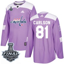 Youth Adidas Washington Capitals Adam Carlson Purple Fights Cancer Practice 2018 Stanley Cup Final Patch Jersey - Authentic