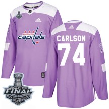 Men's Adidas Washington Capitals John Carlson Purple Fights Cancer Practice 2018 Stanley Cup Final Patch Jersey - Authentic
