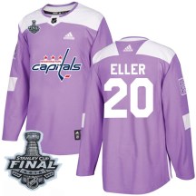 Men's Adidas Washington Capitals Lars Eller Purple Fights Cancer Practice 2018 Stanley Cup Final Patch Jersey - Authentic