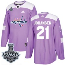 Men's Adidas Washington Capitals Lucas Johansen Purple Fights Cancer Practice 2018 Stanley Cup Final Patch Jersey - Authentic