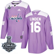 Men's Adidas Washington Capitals Trevor Linden Purple Fights Cancer Practice 2018 Stanley Cup Final Patch Jersey - Authentic