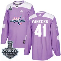 Men's Adidas Washington Capitals Vitek Vanecek Purple Fights Cancer Practice 2018 Stanley Cup Final Patch Jersey - Authentic