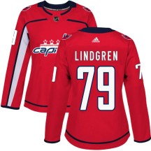 Women's Adidas Washington Capitals Charlie Lindgren Red Home Jersey - Authentic