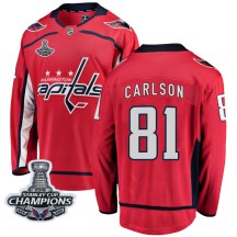 Men's Fanatics Branded Washington Capitals Adam Carlson Red Home 2018 Stanley Cup Champions Patch Jersey - Breakaway