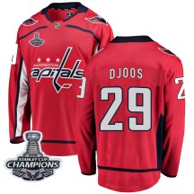 Men's Fanatics Branded Washington Capitals Christian Djoos Red Home 2018 Stanley Cup Champions Patch Jersey - Breakaway