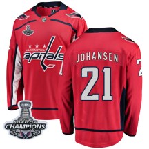 Men's Fanatics Branded Washington Capitals Lucas Johansen Red Home 2018 Stanley Cup Champions Patch Jersey - Breakaway