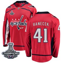 Men's Fanatics Branded Washington Capitals Vitek Vanecek Red Home 2018 Stanley Cup Champions Patch Jersey - Breakaway