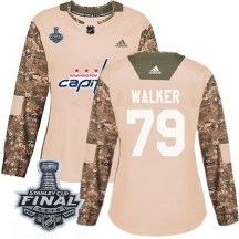 Women's Adidas Washington Capitals Nathan Walker Camo Veterans Day Practice 2018 Stanley Cup Final Patch Jersey - Authentic