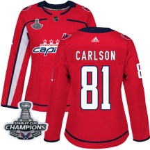 Women's Adidas Washington Capitals Adam Carlson Red Home 2018 Stanley Cup Champions Patch Jersey - Authentic