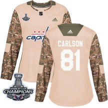 Women's Adidas Washington Capitals Adam Carlson Camo Veterans Day Practice 2018 Stanley Cup Champions Patch Jersey - Authentic