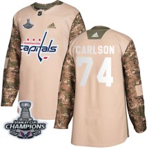 Men's Adidas Washington Capitals John Carlson Camo Veterans Day Practice 2018 Stanley Cup Champions Patch Jersey - Authentic