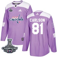 Youth Adidas Washington Capitals Adam Carlson Purple Fights Cancer Practice 2018 Stanley Cup Champions Patch Jersey - Authentic