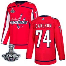 Men's Adidas Washington Capitals John Carlson Red Home 2018 Stanley Cup Champions Patch Jersey - Authentic