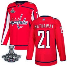 Men's Adidas Washington Capitals Garnet Hathaway Red Home 2018 Stanley Cup Champions Patch Jersey - Authentic