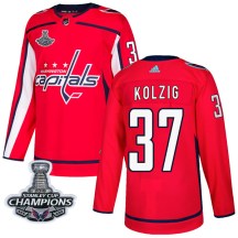 Men's Adidas Washington Capitals Olaf Kolzig Red Home 2018 Stanley Cup Champions Patch Jersey - Authentic
