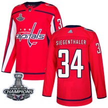Men's Adidas Washington Capitals Jonas Siegenthaler Red Home 2018 Stanley Cup Champions Patch Jersey - Authentic