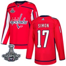 Men's Adidas Washington Capitals Chris Simon Red Home 2018 Stanley Cup Champions Patch Jersey - Authentic