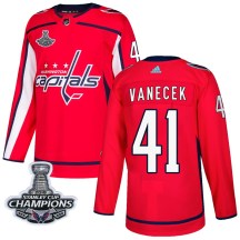 Men's Adidas Washington Capitals Vitek Vanecek Red Home 2018 Stanley Cup Champions Patch Jersey - Authentic