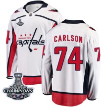 Men's Fanatics Branded Washington Capitals John Carlson White Away 2018 Stanley Cup Champions Patch Jersey - Breakaway