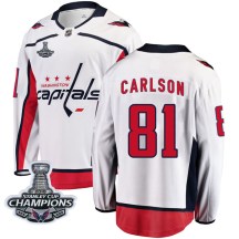 Men's Fanatics Branded Washington Capitals Adam Carlson White Away 2018 Stanley Cup Champions Patch Jersey - Breakaway