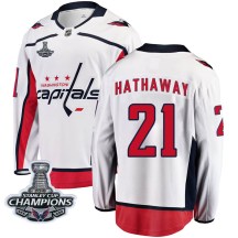 Men's Fanatics Branded Washington Capitals Garnet Hathaway White Away 2018 Stanley Cup Champions Patch Jersey - Breakaway