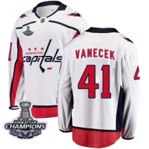 Men's Fanatics Branded Washington Capitals Vitek Vanecek White Away 2018 Stanley Cup Champions Patch Jersey - Breakaway