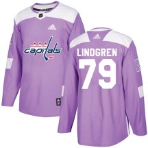 Men's Adidas Washington Capitals Charlie Lindgren Purple Fights Cancer Practice Jersey - Authentic