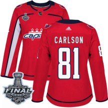 Women's Adidas Washington Capitals Adam Carlson Red Home 2018 Stanley Cup Final Patch Jersey - Authentic