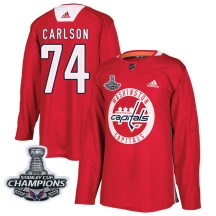 Men's Adidas Washington Capitals John Carlson Red Practice 2018 Stanley Cup Champions Patch Jersey - Authentic