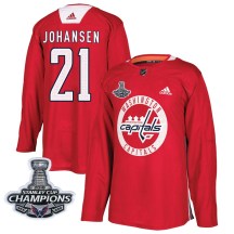 Men's Adidas Washington Capitals Lucas Johansen Red Practice 2018 Stanley Cup Champions Patch Jersey - Authentic