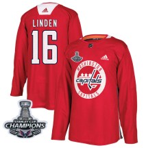 Men's Adidas Washington Capitals Trevor Linden Red Practice 2018 Stanley Cup Champions Patch Jersey - Authentic