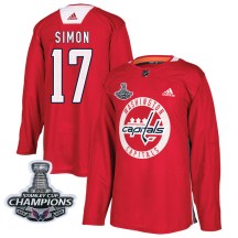 Men's Adidas Washington Capitals Chris Simon Red Practice 2018 Stanley Cup Champions Patch Jersey - Authentic