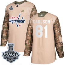Men's Adidas Washington Capitals Adam Carlson Camo Veterans Day Practice 2018 Stanley Cup Final Patch Jersey - Authentic