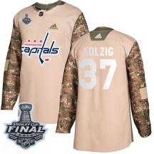 Men's Adidas Washington Capitals Olaf Kolzig Camo Veterans Day Practice 2018 Stanley Cup Final Patch Jersey - Authentic