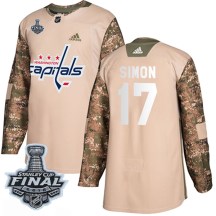 Men's Adidas Washington Capitals Chris Simon Camo Veterans Day Practice 2018 Stanley Cup Final Patch Jersey - Authentic