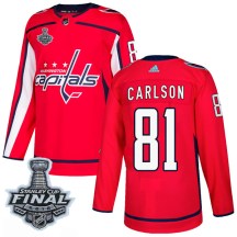 Men's Adidas Washington Capitals Adam Carlson Red Home 2018 Stanley Cup Final Patch Jersey - Authentic
