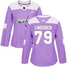Women's Adidas Washington Capitals Charlie Lindgren Purple Fights Cancer Practice Jersey - Authentic