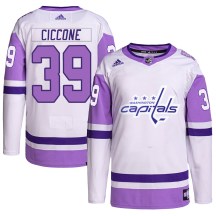 Men's Adidas Washington Capitals Enrico Ciccone White/Purple Hockey Fights Cancer Primegreen Jersey - Authentic