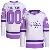 Men's Adidas Washington Capitals Custom White/Purple Custom Hockey Fights Cancer Primegreen Jersey - Authentic