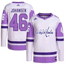 Men's Adidas Washington Capitals Lucas Johansen White/Purple Hockey Fights Cancer Primegreen Jersey - Authentic