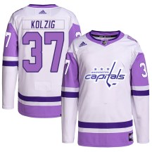 Men's Adidas Washington Capitals Olaf Kolzig White/Purple Hockey Fights Cancer Primegreen Jersey - Authentic