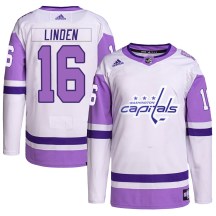Men's Adidas Washington Capitals Trevor Linden White/Purple Hockey Fights Cancer Primegreen Jersey - Authentic