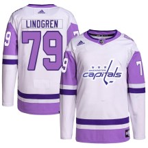 Men's Adidas Washington Capitals Charlie Lindgren White/Purple Hockey Fights Cancer Primegreen Jersey - Authentic