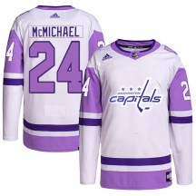 Men's Adidas Washington Capitals Connor McMichael White/Purple Hockey Fights Cancer Primegreen Jersey - Authentic