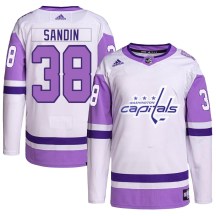 Men's Adidas Washington Capitals Rasmus Sandin White/Purple Hockey Fights Cancer Primegreen Jersey - Authentic