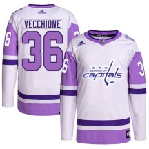 Men's Adidas Washington Capitals Mike Vecchione White/Purple Hockey Fights Cancer Primegreen Jersey - Authentic